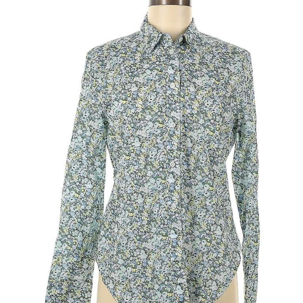 J. Crew Floral Button-Down Shirt in Light Blue and Green